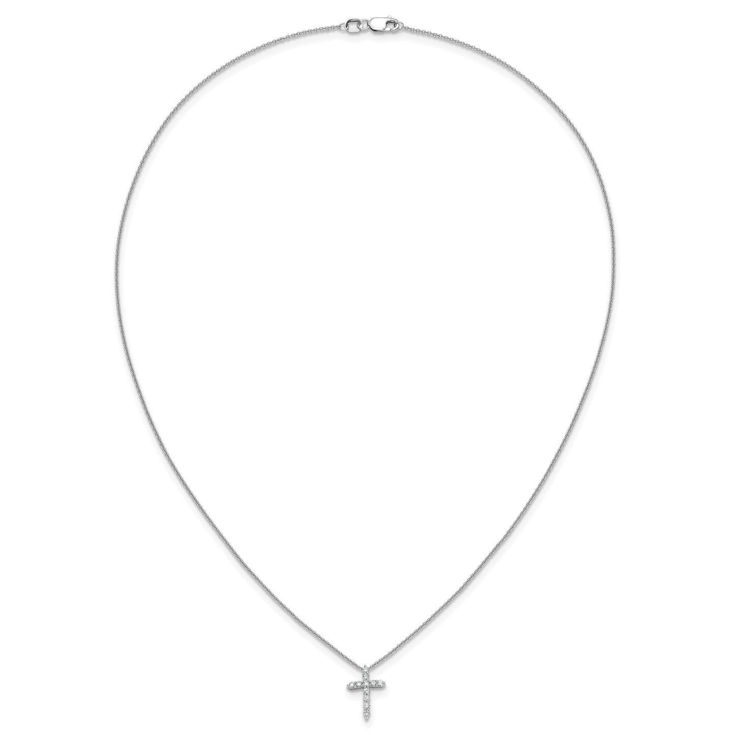 14k White Gold 1/4 carat Diamond Cross Pendant 18 inch Necklace