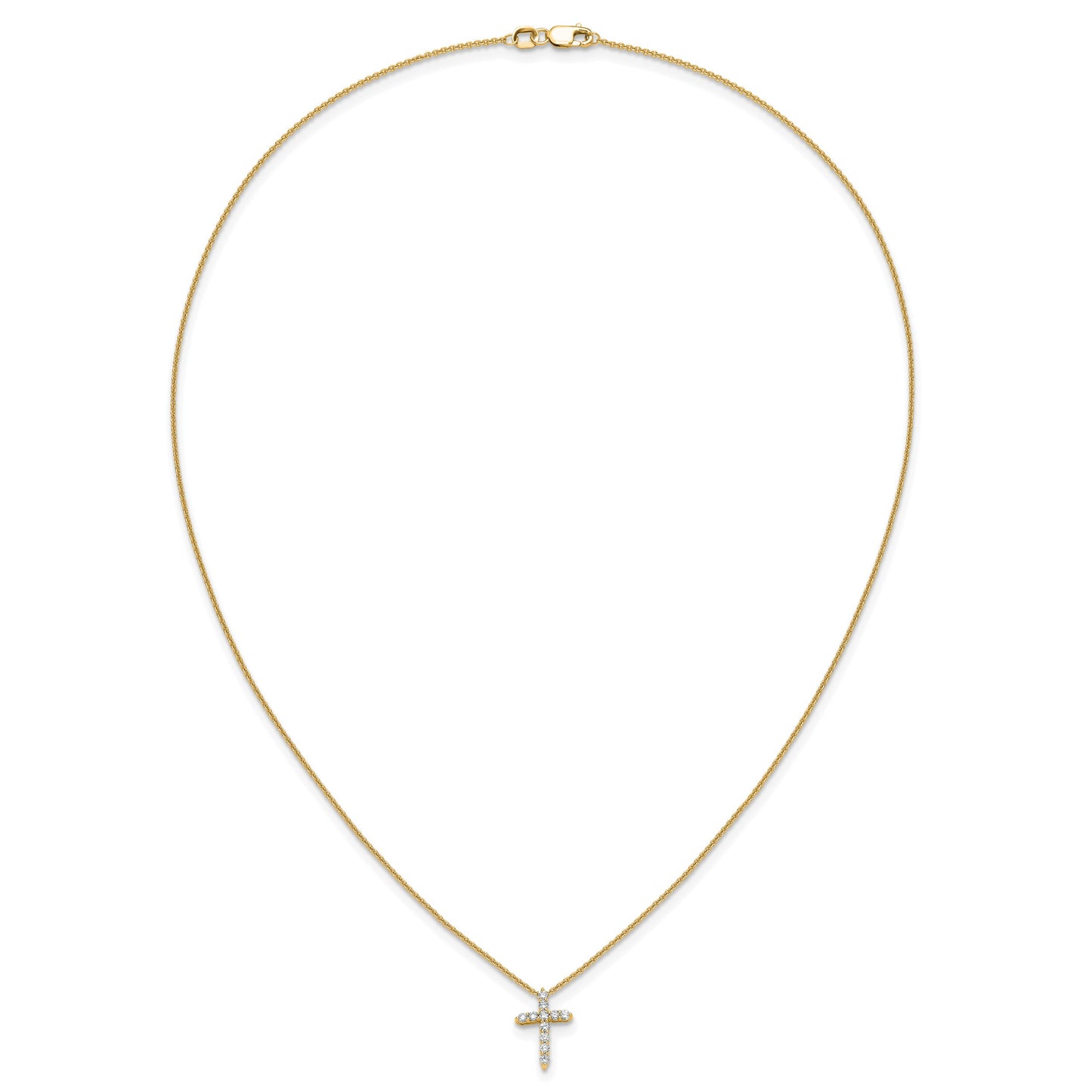 14k Polished 1/4 carat Diamond Cross Pendant 18 inch Necklace