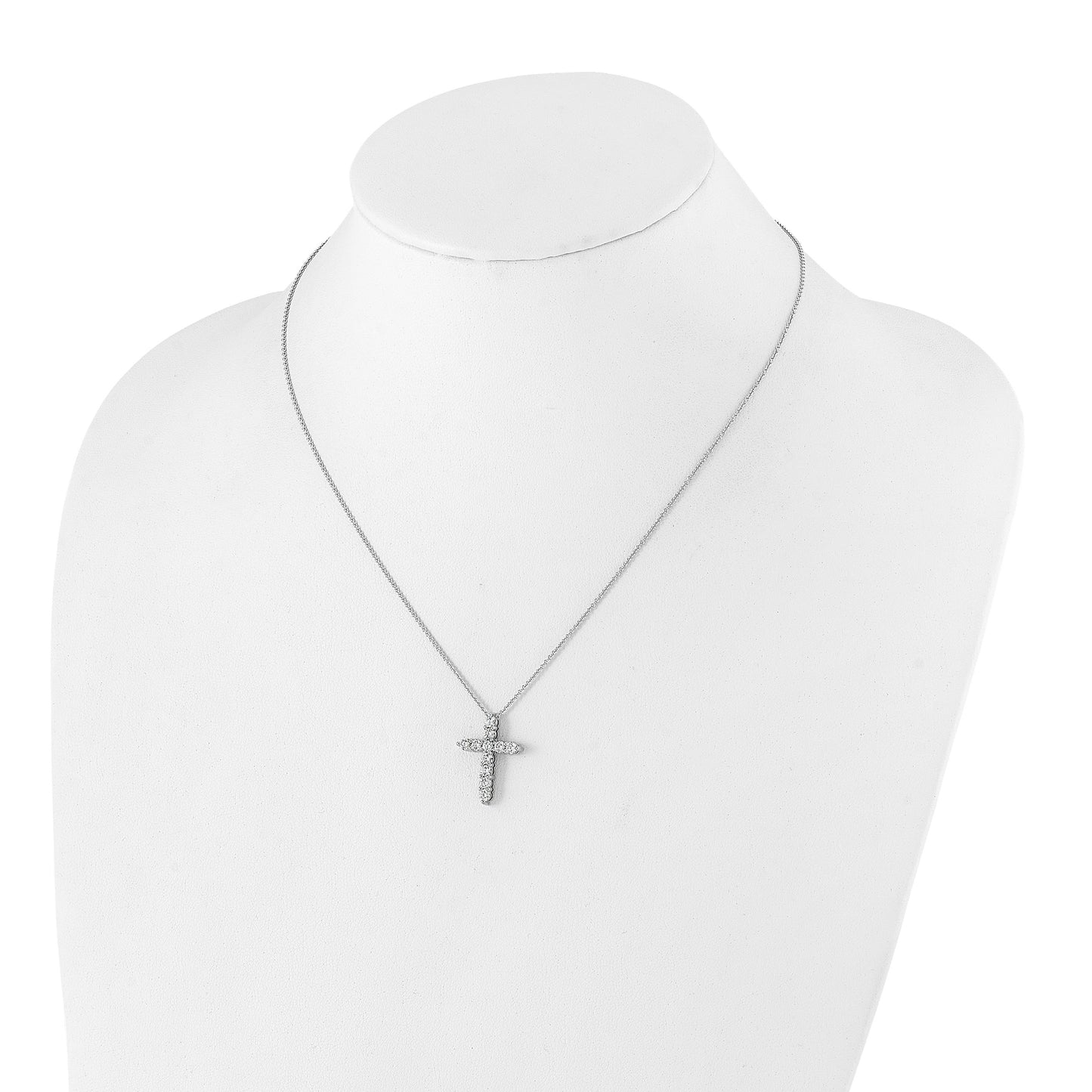 14k White Gold 1 carat Diamond Cross Pendant 18 inch Necklace