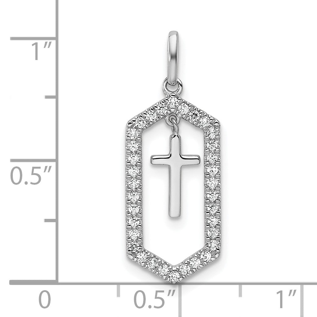 14K White Gold Polished 1/5 carat Diamond Framed Dangle Cross Pendant