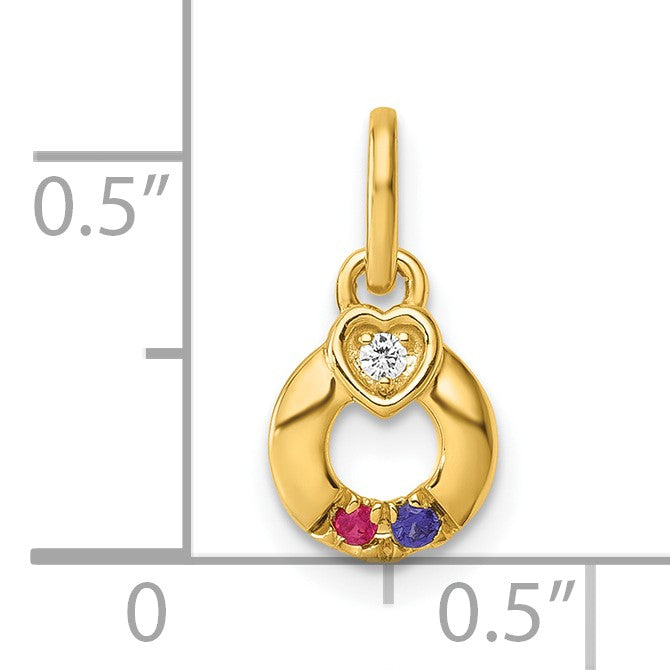 14k Dia Heart w/ 2 Birthstone Mother's Circle Pendant Semi-Mount