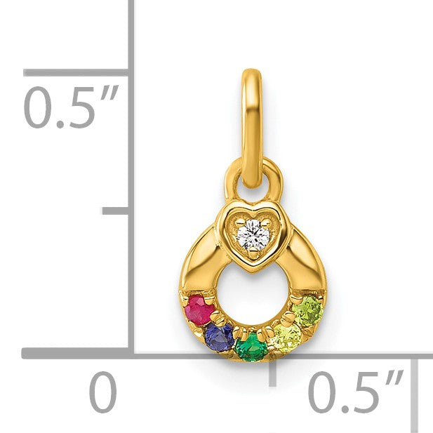 14k Dia Heart w/ 5 Birthstone Mother's Circle Pendant Semi-Mount