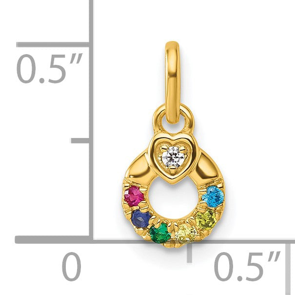 14k Dia Heart w/ 6 Birthstone Mother's Circle Pendant Semi-Mount
