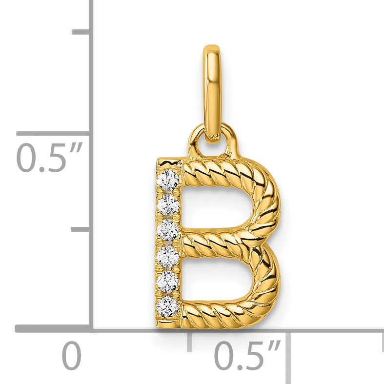 14k Twisted with .05 ct. Diamond Initial B Charm