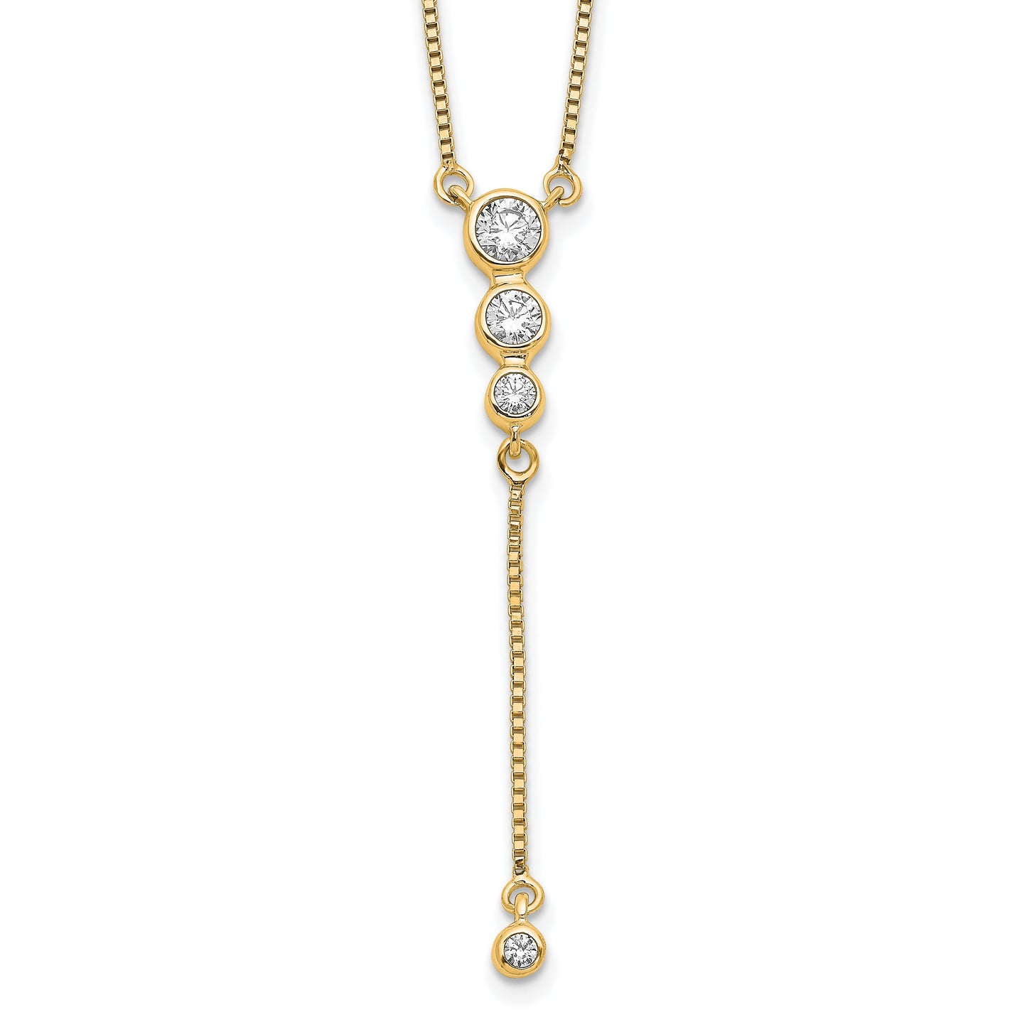 14k Polished 1/4 carat Diamond Graduated 3-stone with Dangle 18 inch Y-Necklace