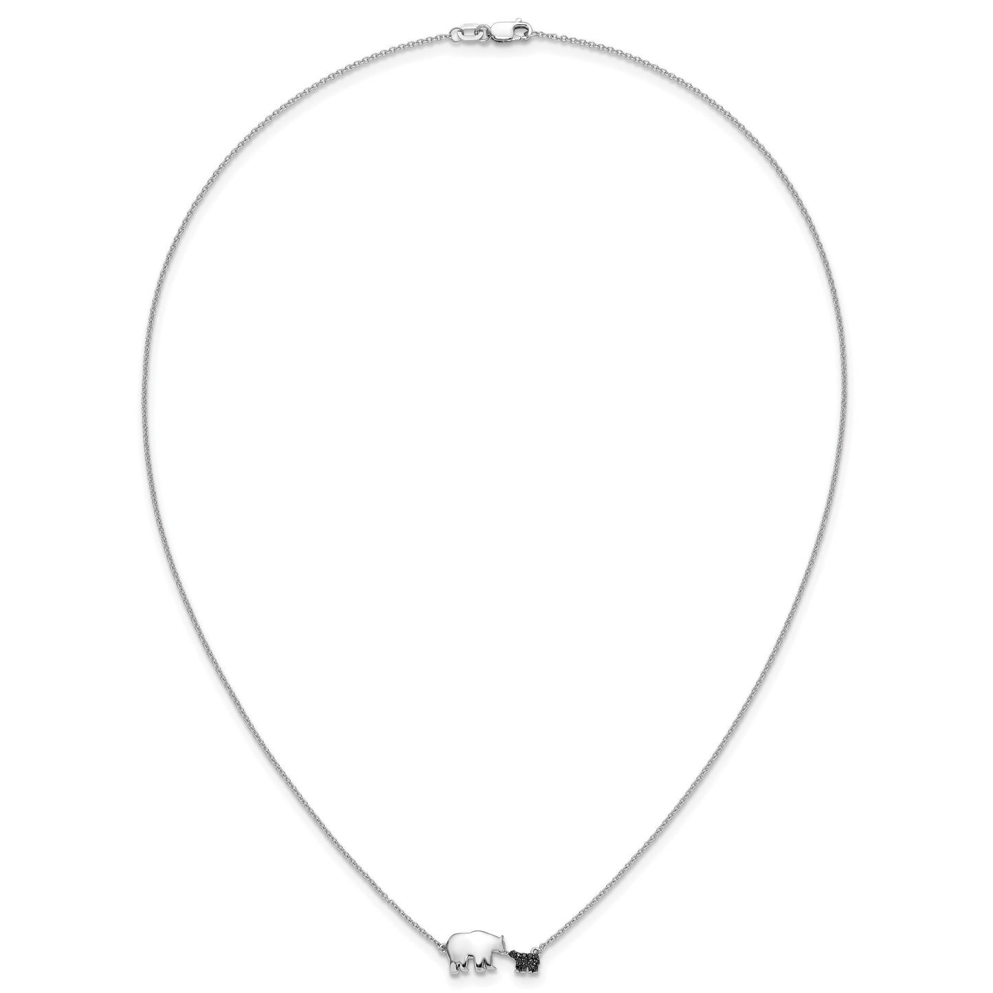 14k White Gold 1/20 carat Black Diamond Mother and Baby Bear 18 in Necklace