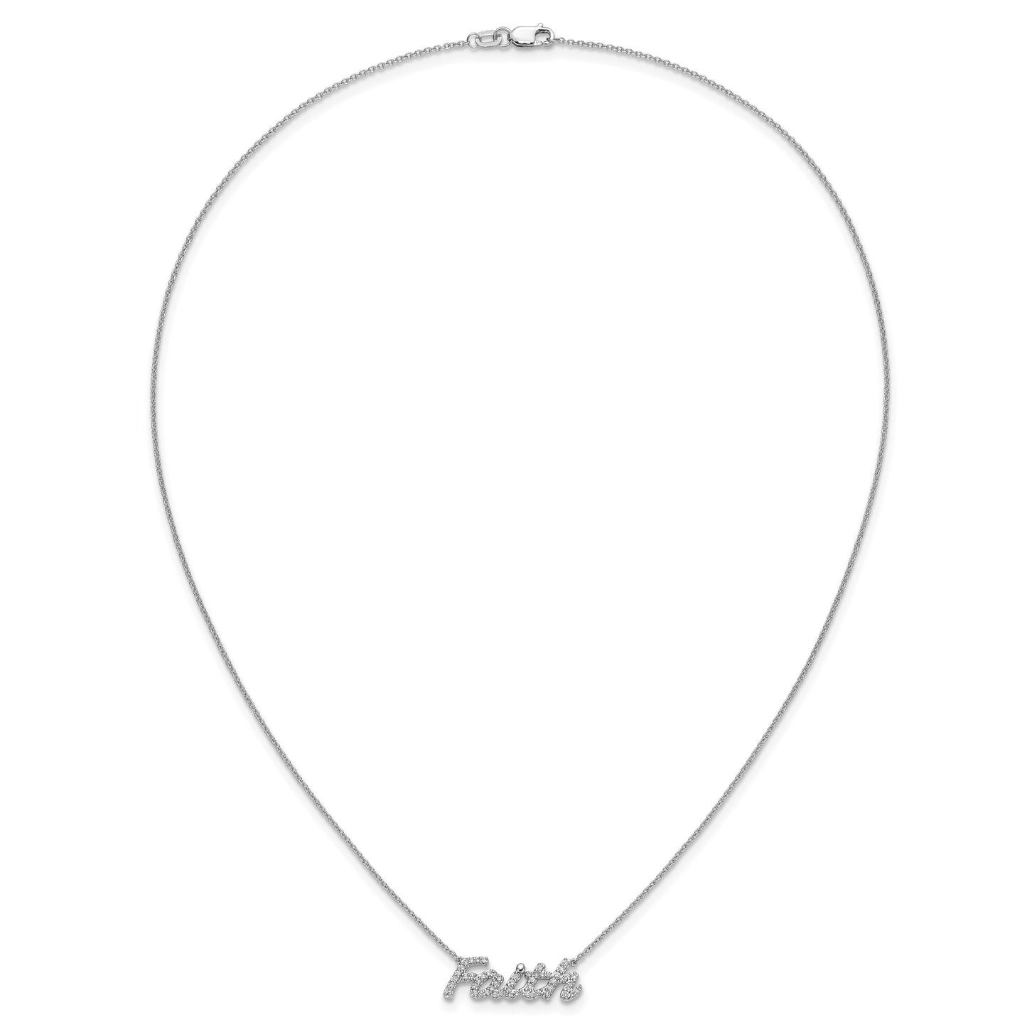 14k White Gold 1/4 carat Diamond FAITH Script 18 inch Necklace