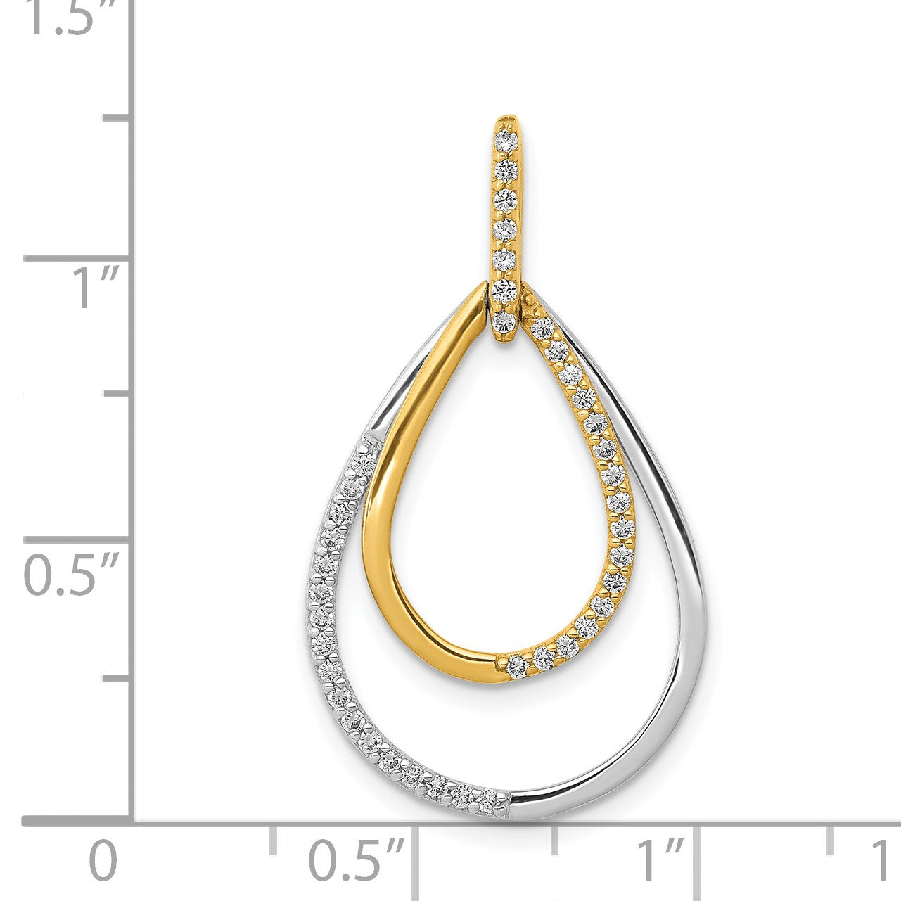 14k Two-tone Polished 1/4 carat Diamond Double Teardrop Pendant