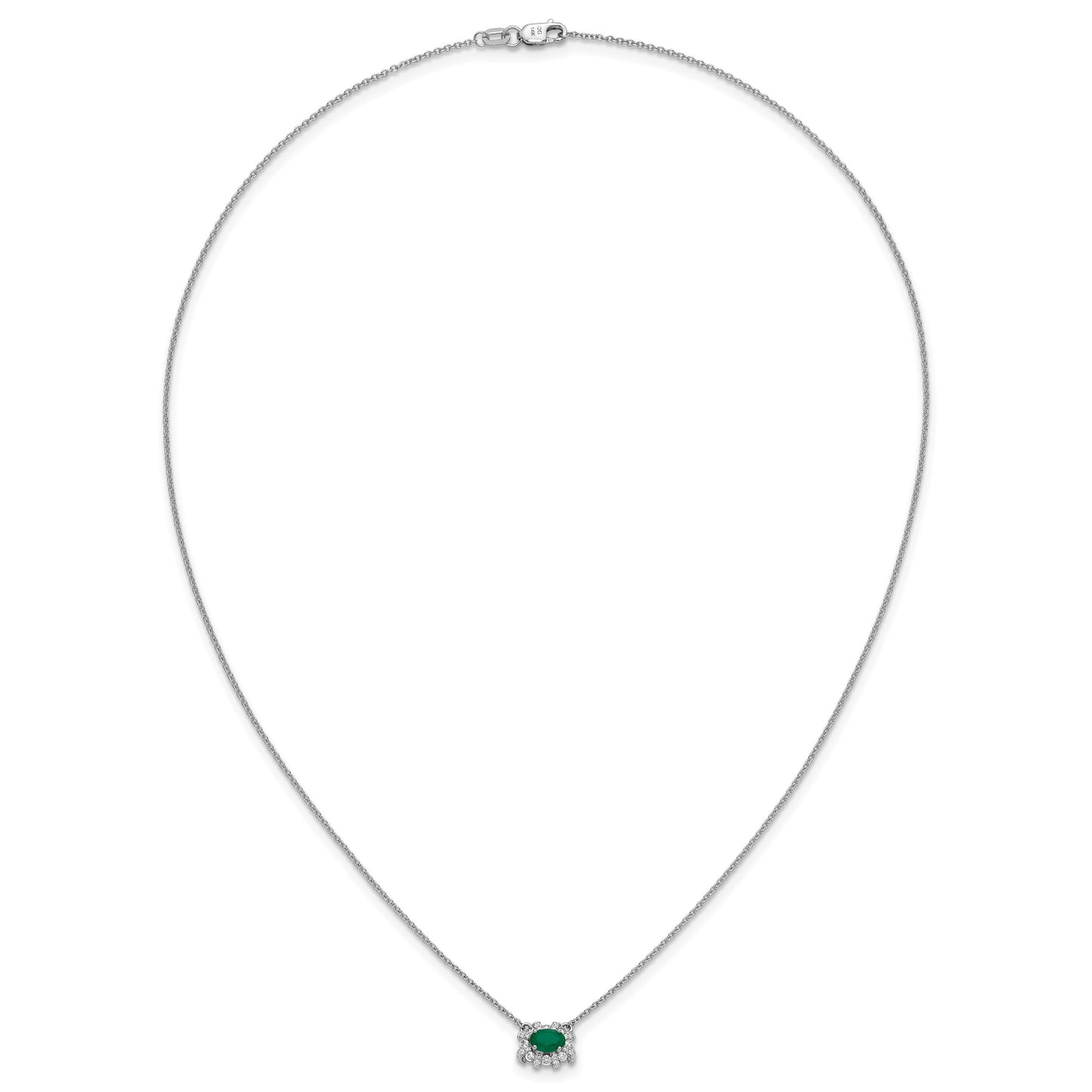 14k White Gold Diamond and Oval Emerald Fancy East-West 18 inch Necklace