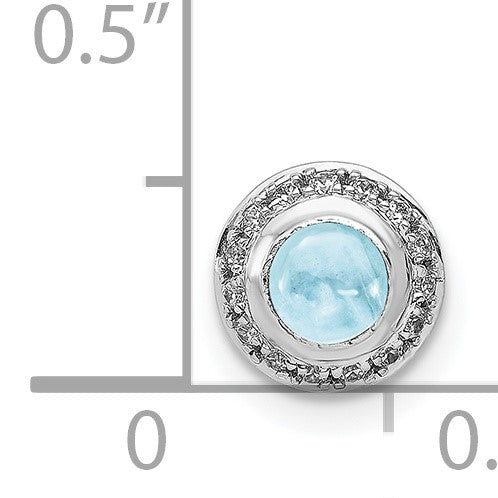 14k White Gold Diamond and 4mm Round Cabochon Aquamarine Halo Chain Slide