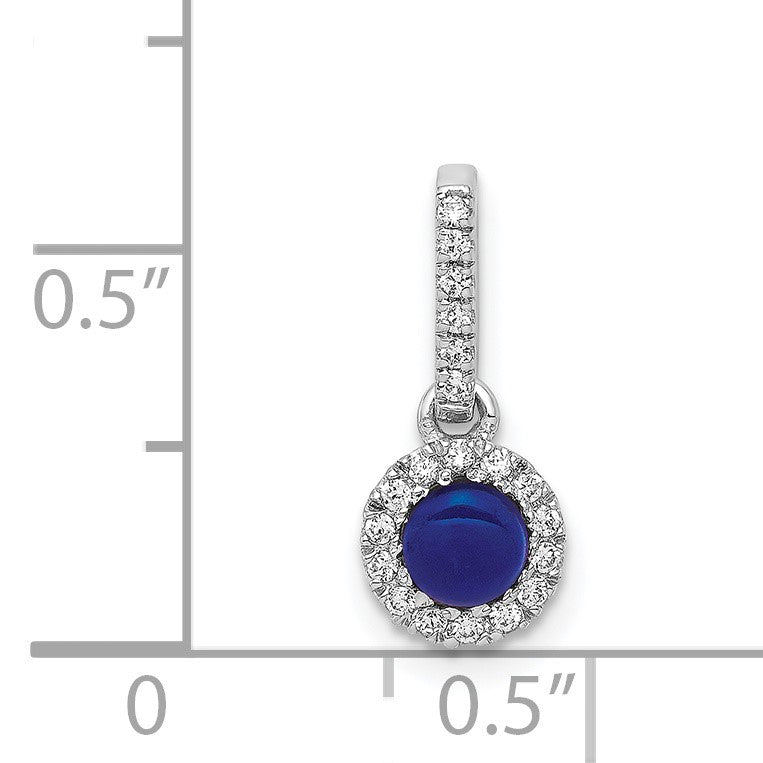 14k White Gold Diamond and Cabochon .47 Sapphire Halo Pendant