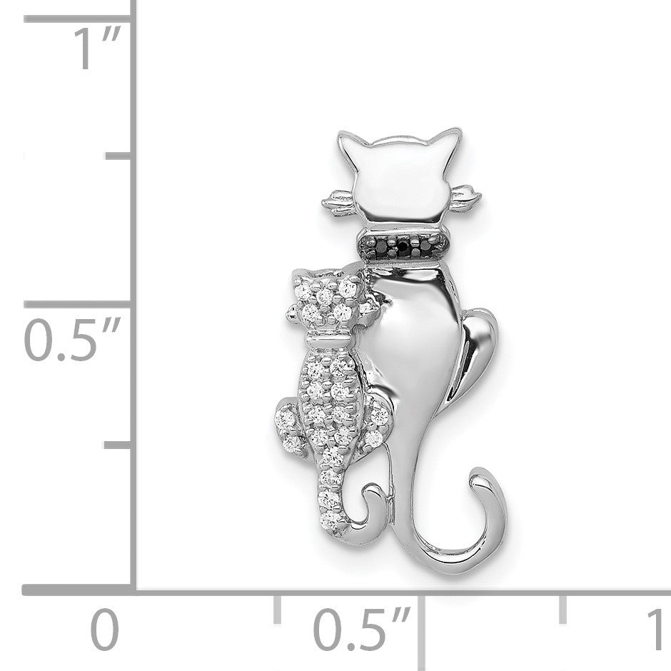 14k White Gold White and Black Diamond Big and Little Cats Chain Slide
