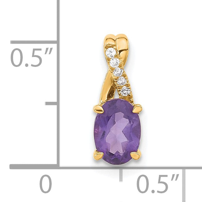 14k 7x5 Oval February/Amethyst and Diamond Pendant