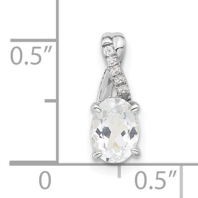 14K White Gold 7x5 Oval April/White Topaz and Diamond Pendant