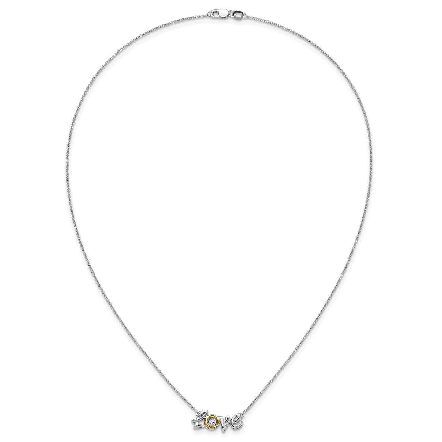 14k Two-tone LOVE Moving .03 carat Diamond 18 inch Necklace