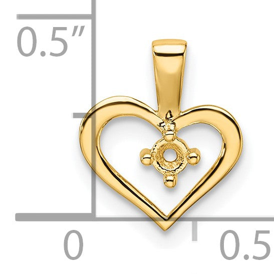 14k Holds 1-1.7mm Stone Heart Pendant Mounting
