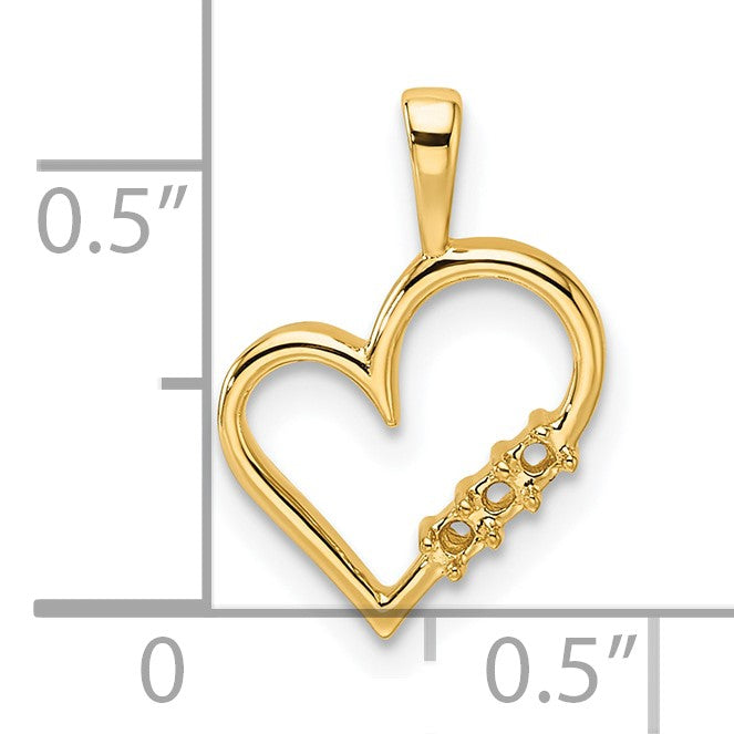 14k Holds 3-1.6mm Stones Heart Pendant Mounting