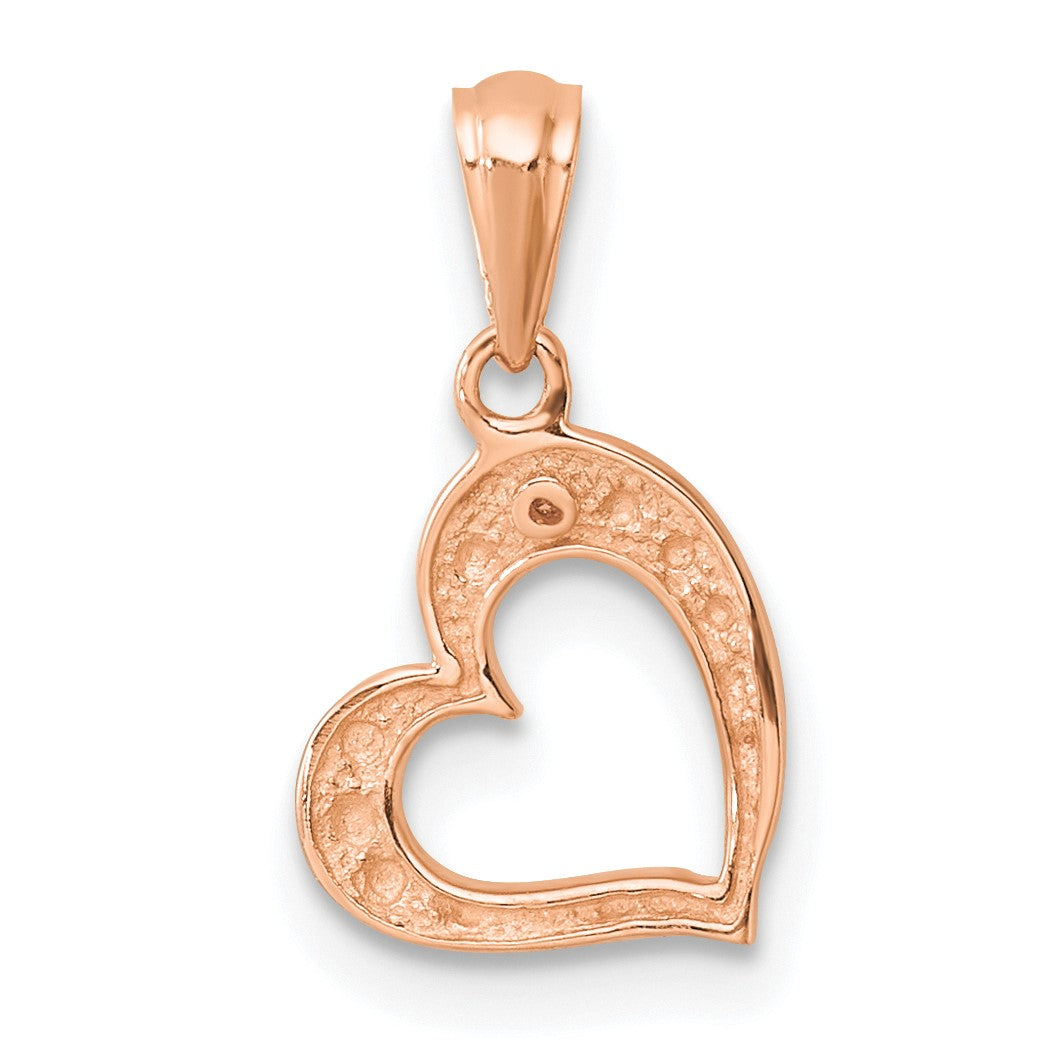 14k Rose Gold .01 carat Diamond Curved Heart Pendant