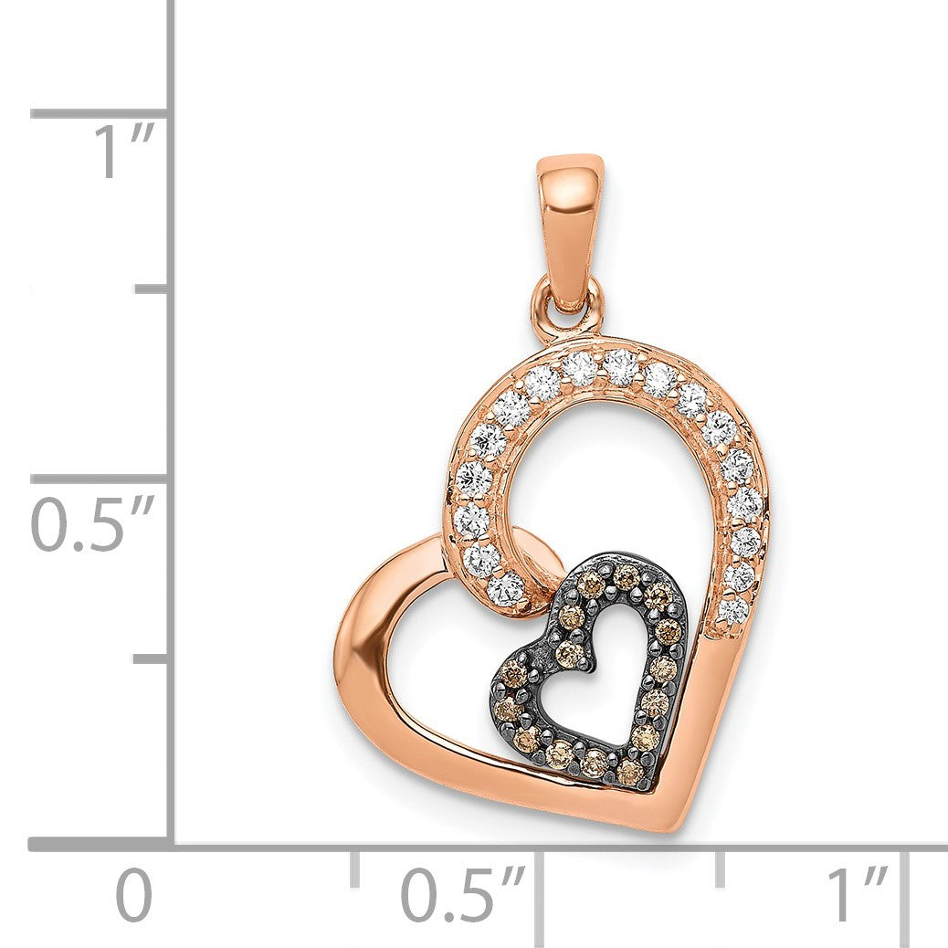 14k Rose Gold and Black Rhodium Champagne and White Diamond Hearts Pendant