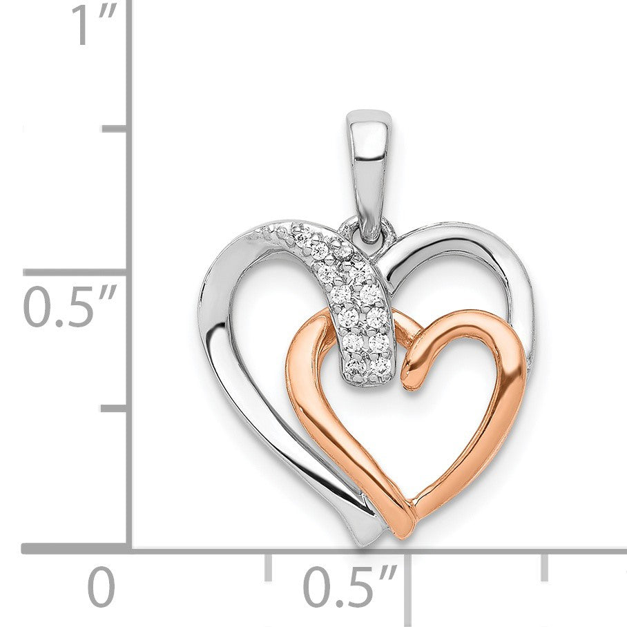 14k White and Rose Gold 1/20 carat Diamond Double Heart Pendant
