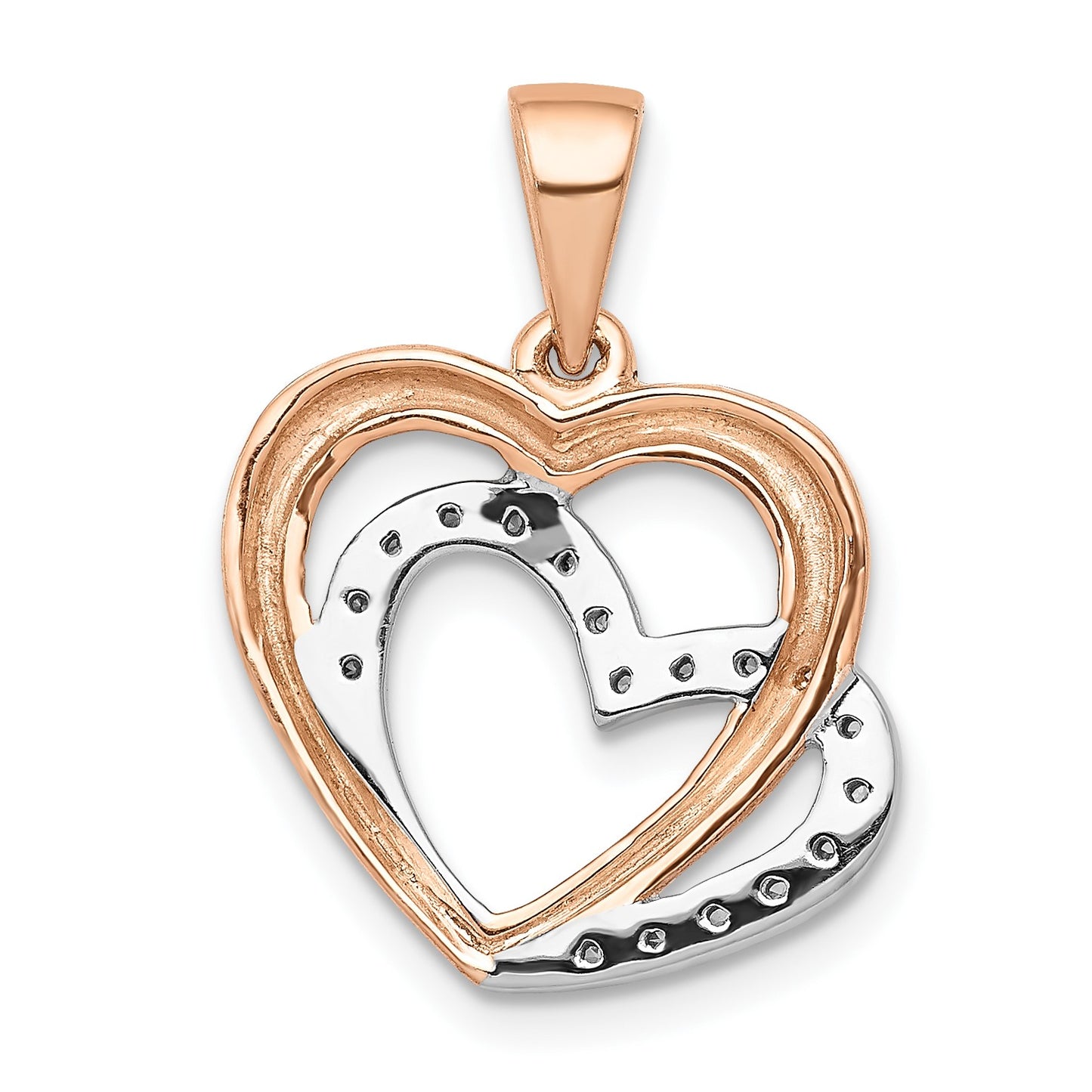 14k Rose Gold and White Rhodium Diamond Entwined Hearts Pendant