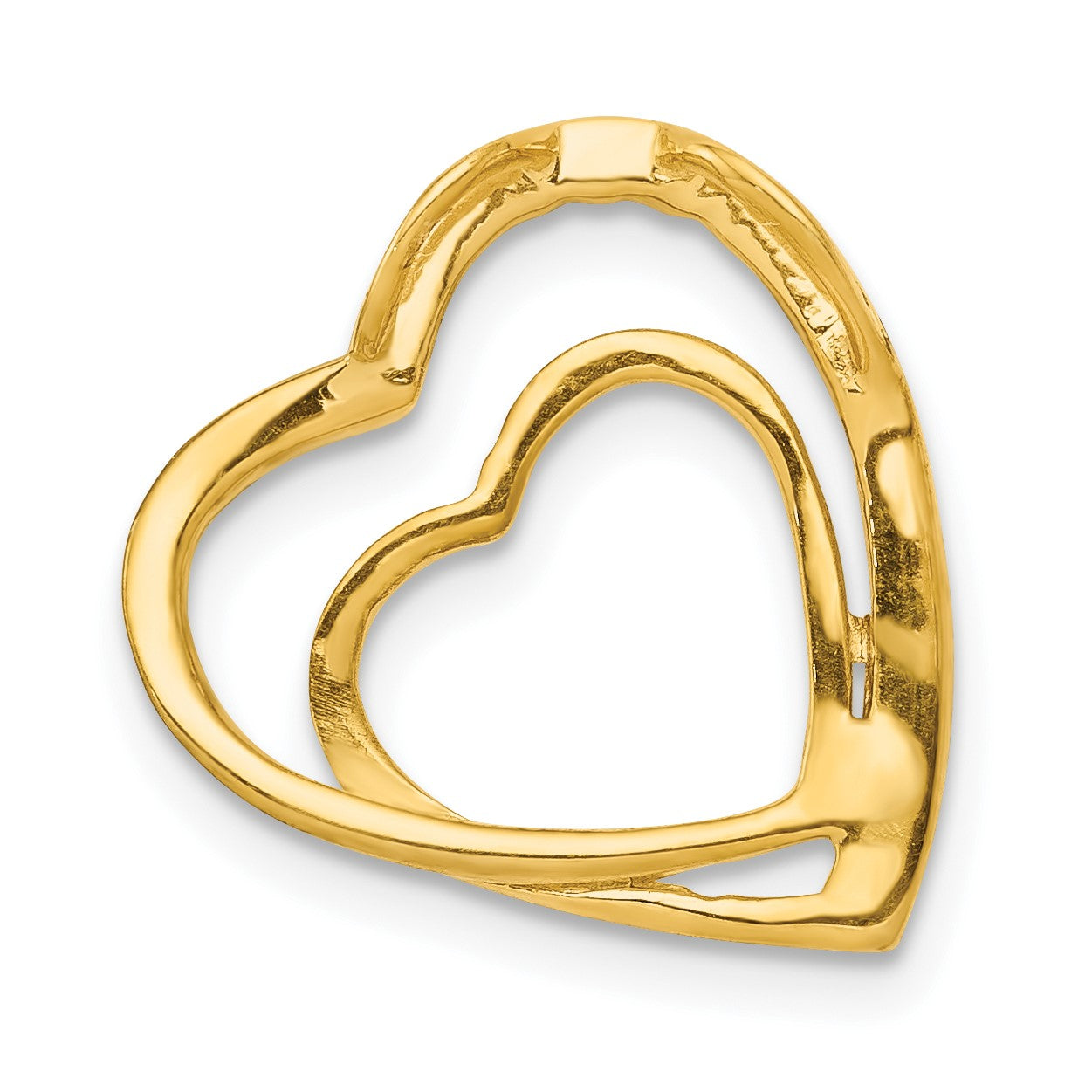 14k and White Rhodium .01 carat Diamond Double Heart Chain Slide