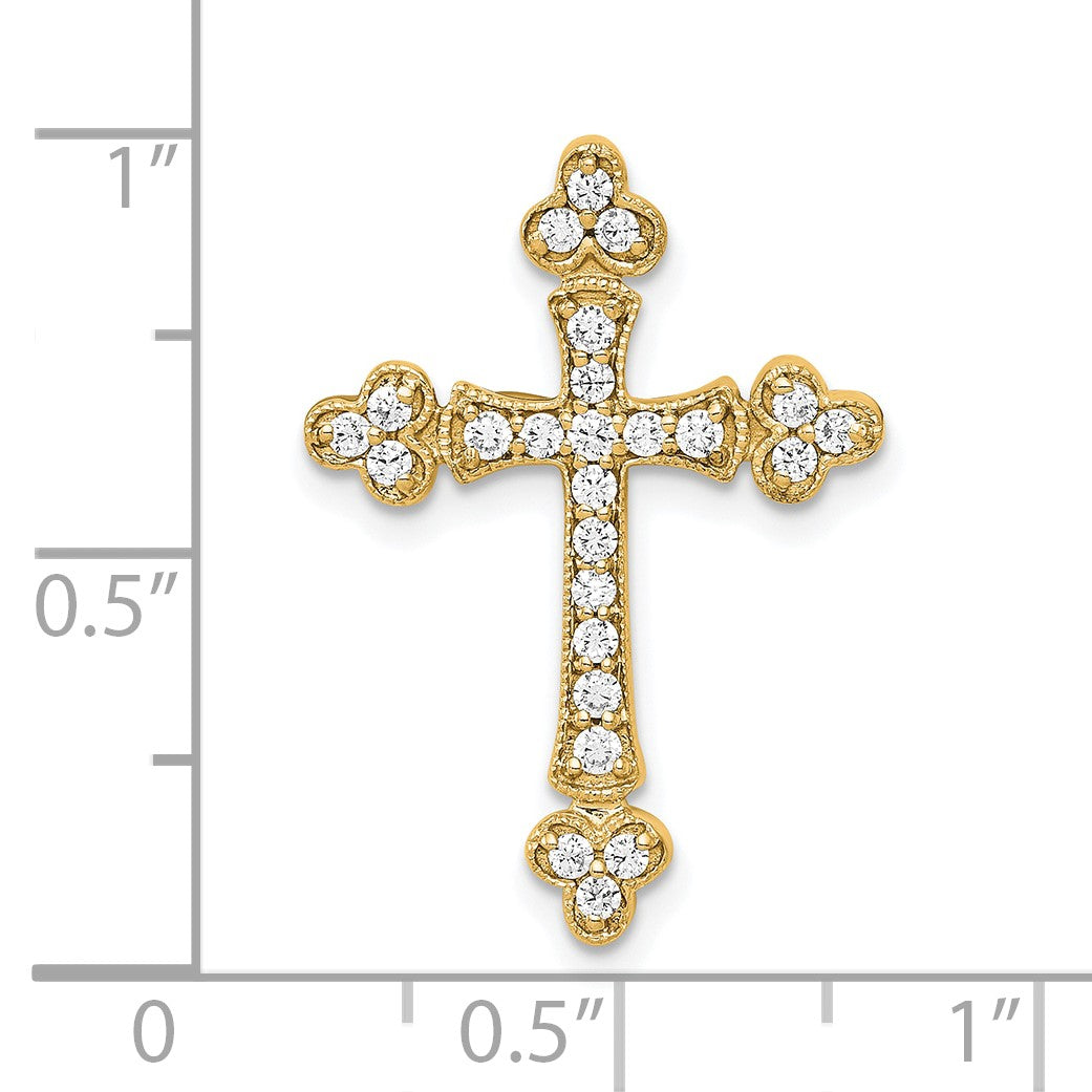 14k 1/4 carat Diamond Budded Cross Chain Slide
