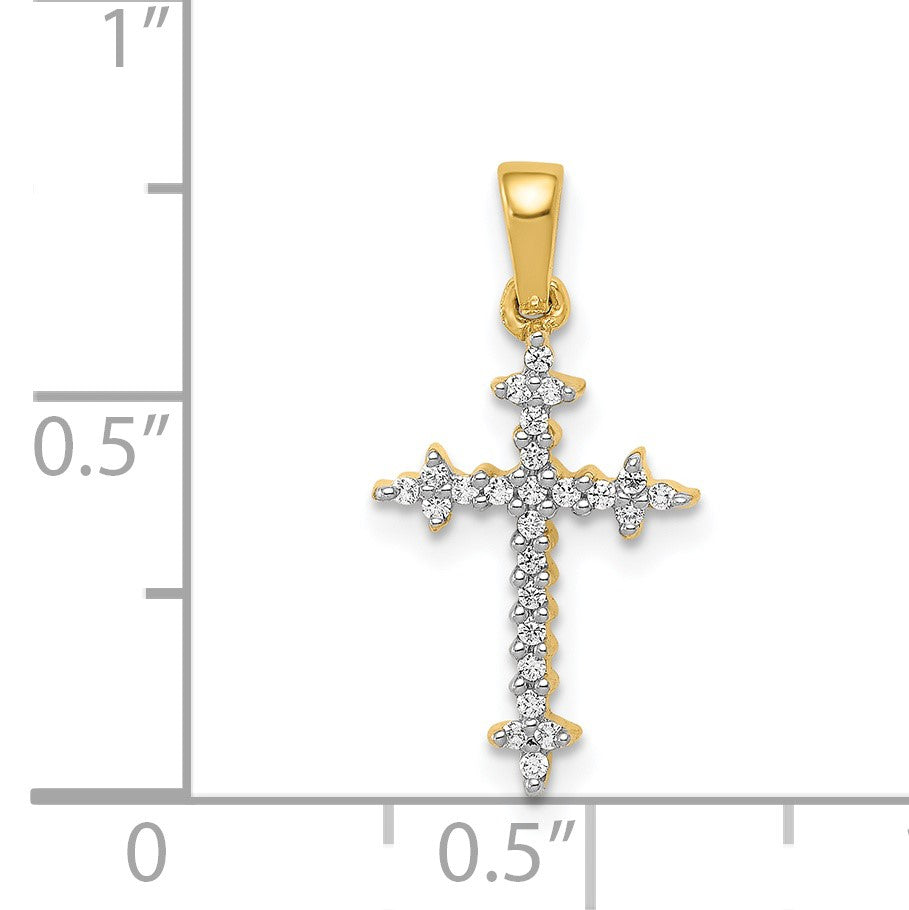 14k and White Rhodium 1/10 carat Diamond Fleur de Lis Cross Pendant