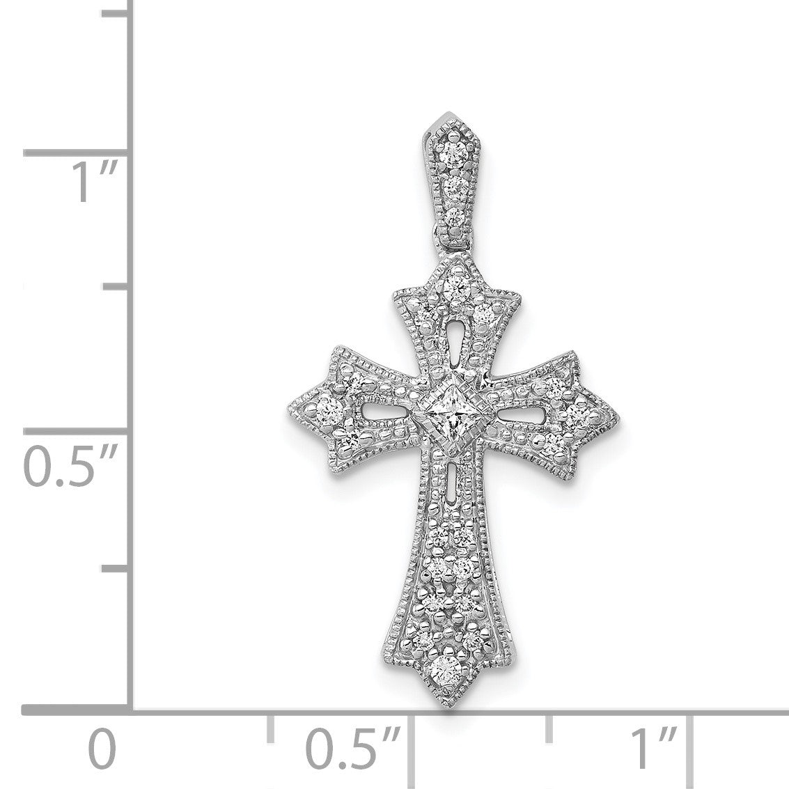 14k White Gold 1/6 carat Diamond Fleur de Lis Cross Pendant