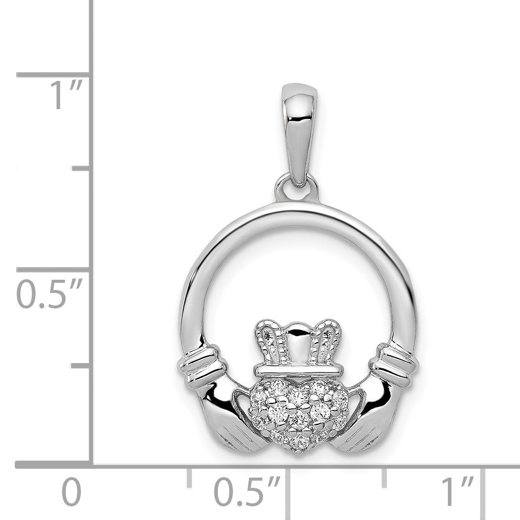 14k White Gold Diamond Claddagh Circle Pendant