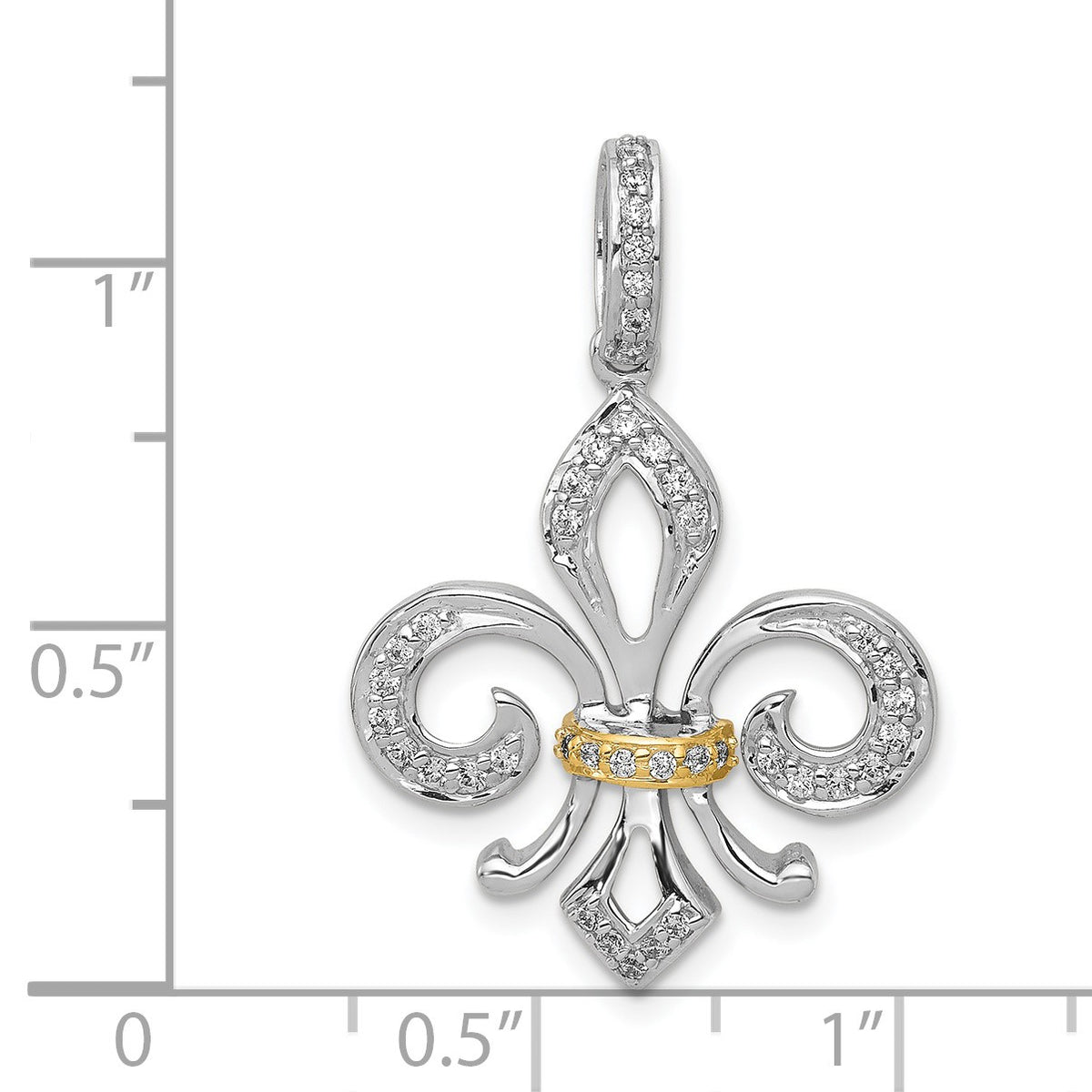 14k Two-Tone 1/5 carat Diamond Fleur De Lis Pendant