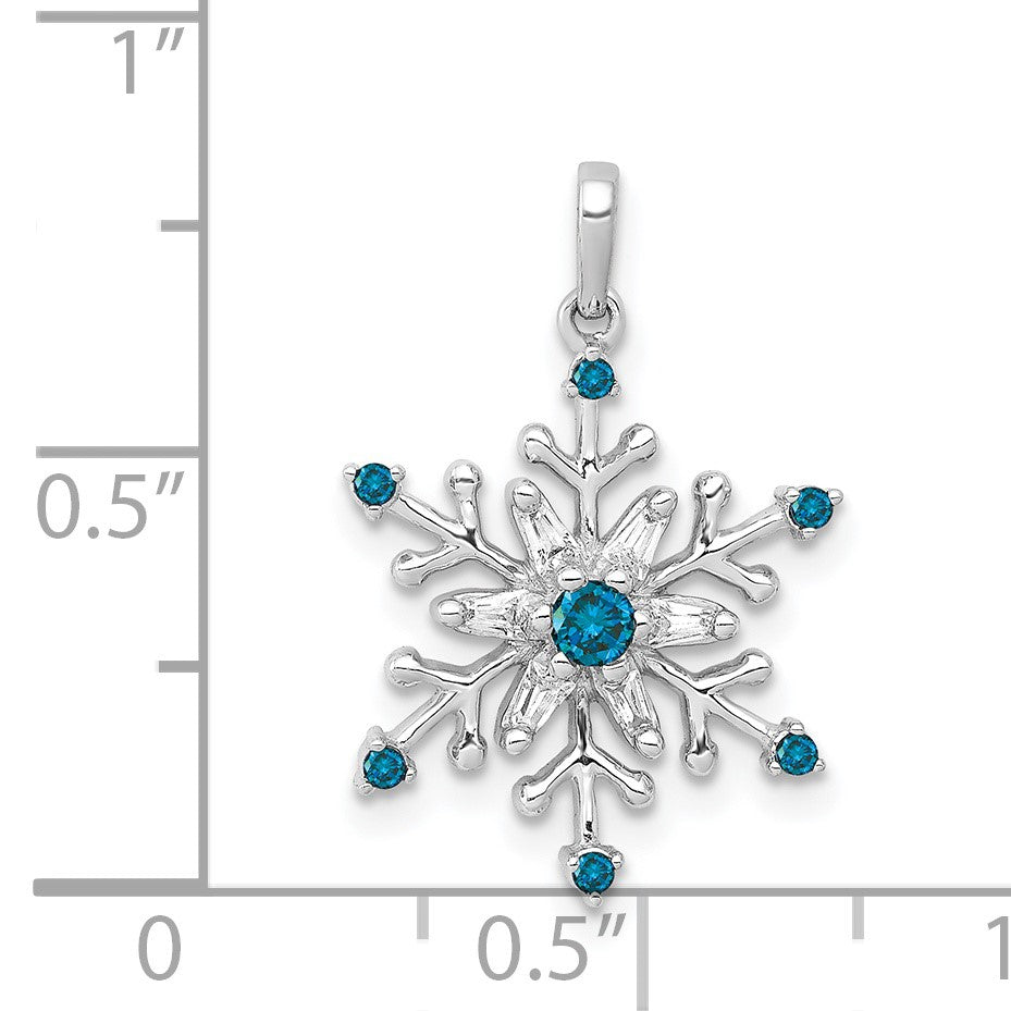 14k White Gold 1/6 carat Blue and White Diamond Snowflake Pendant