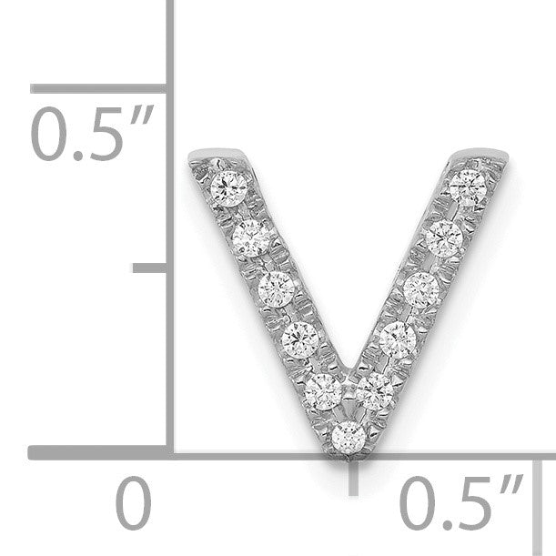14K White Gold Diamond Letter V Initial Charm