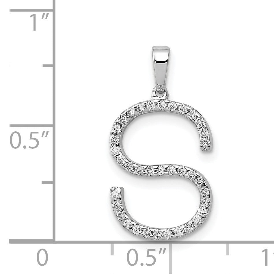 14K White Gold Diamond Letter S Initial Pendant