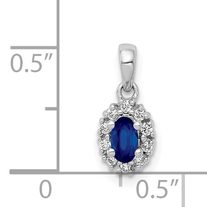 14k White Gold Diamond and .32 Sapphire Oval Halo Pendant