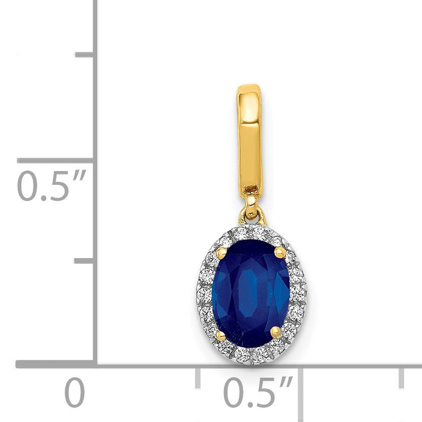14k Diamond and Oval 1.05 Sapphire Halo Pendant