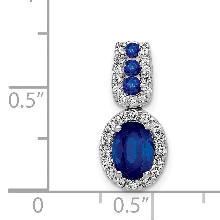 14k White Gold Diamond and 1.30 Oval Sapphire Halo Pendant