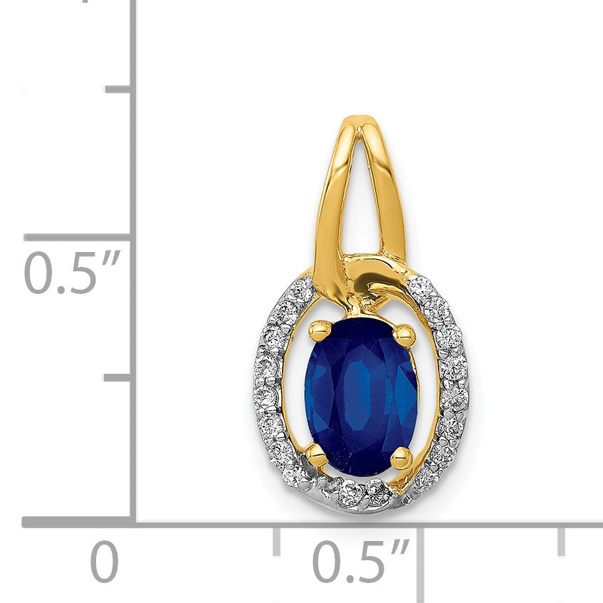 14k Diamond and .85 Oval Sapphire Halo Pendant