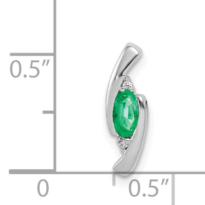 14k White Gold Diamond and Oval Emerald Fancy Chain Slide