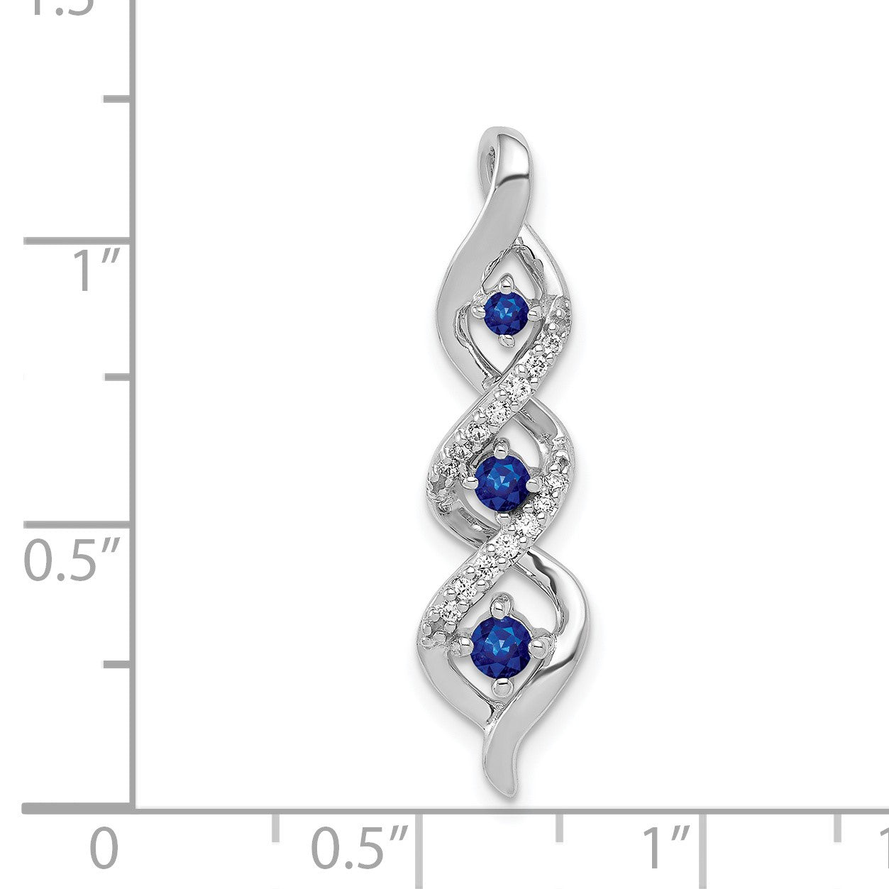 14k White Gold Diamond and .26 Sapphire Twisted 3-stone Chain Slide