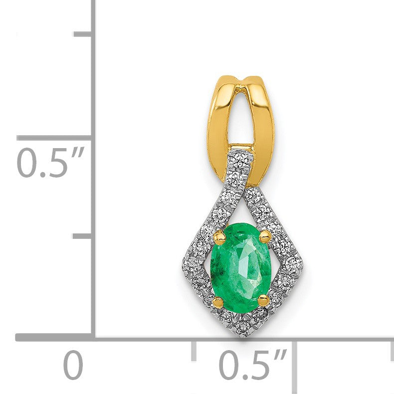 14k Diamond and Oval Emerald Fancy Pendant
