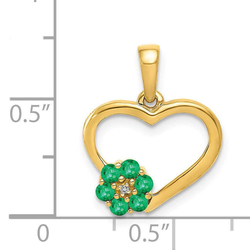 14k Diamond and Emerald Flower and Heart Pendant