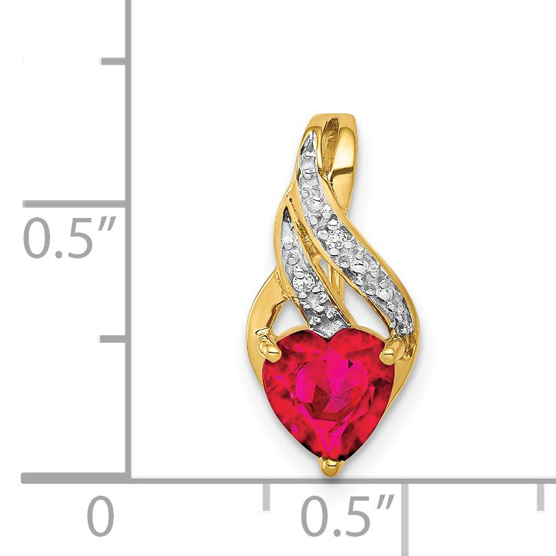 14k Diamond and Lab Created Ruby Heart Pendant Fits up to 2mm Regular/5mm Fancy or Reversible Omega