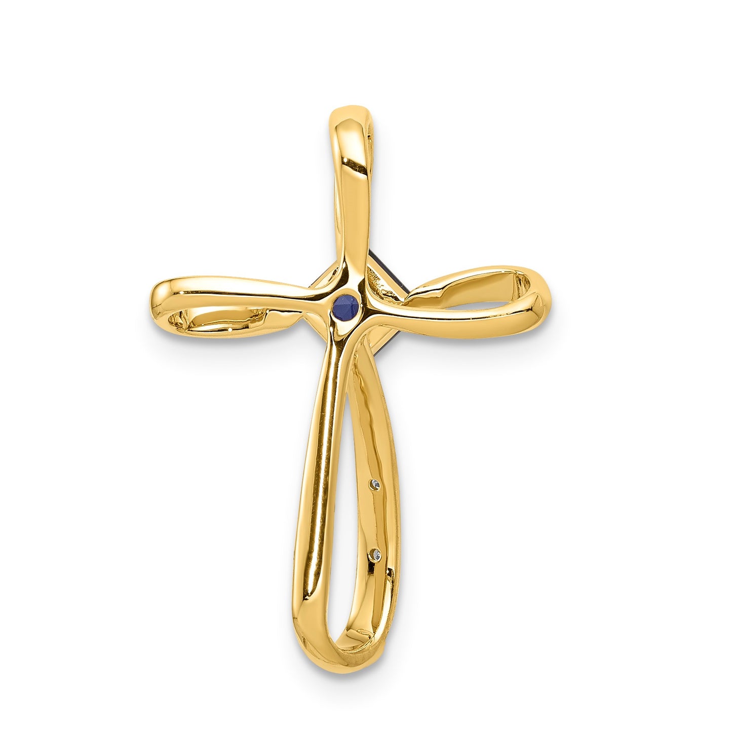 14k and White Rhodium 4mm Square Lab Created Sapphire and Diamond Cross Omega Slide