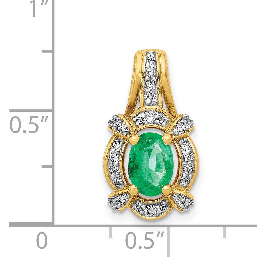14k Diamond and Oval Emerald Fancy Vintage Pendant