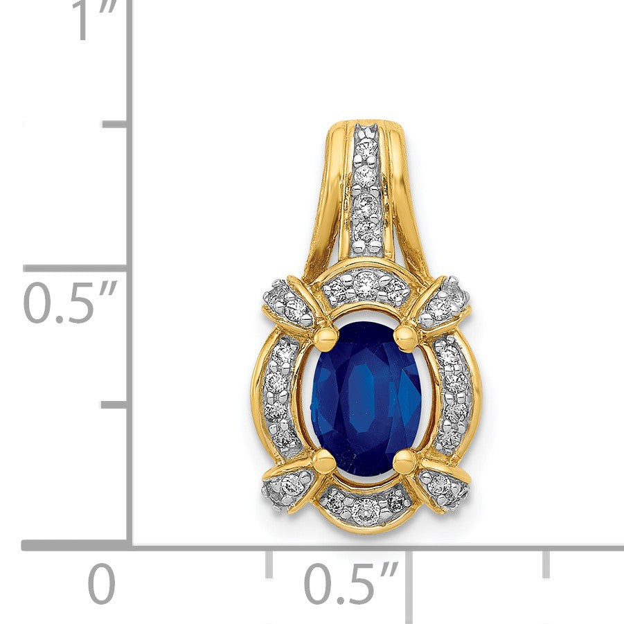14k Diamond and Oval Sapphire Fancy Vintage Pendant