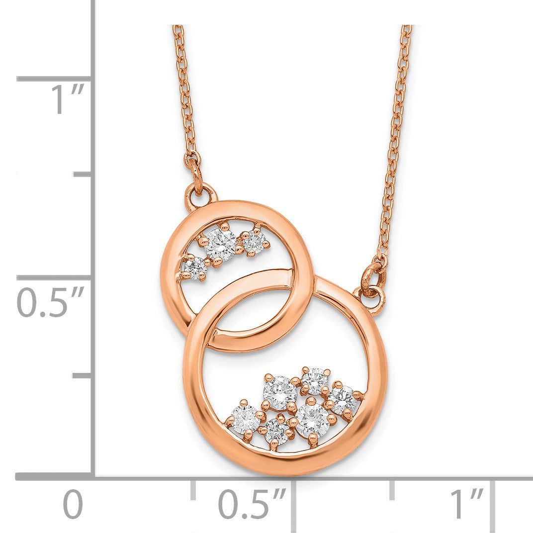 14k Rose Gold Polished 1/4 carat Diamond Interlocked Circles 18 inch Necklace