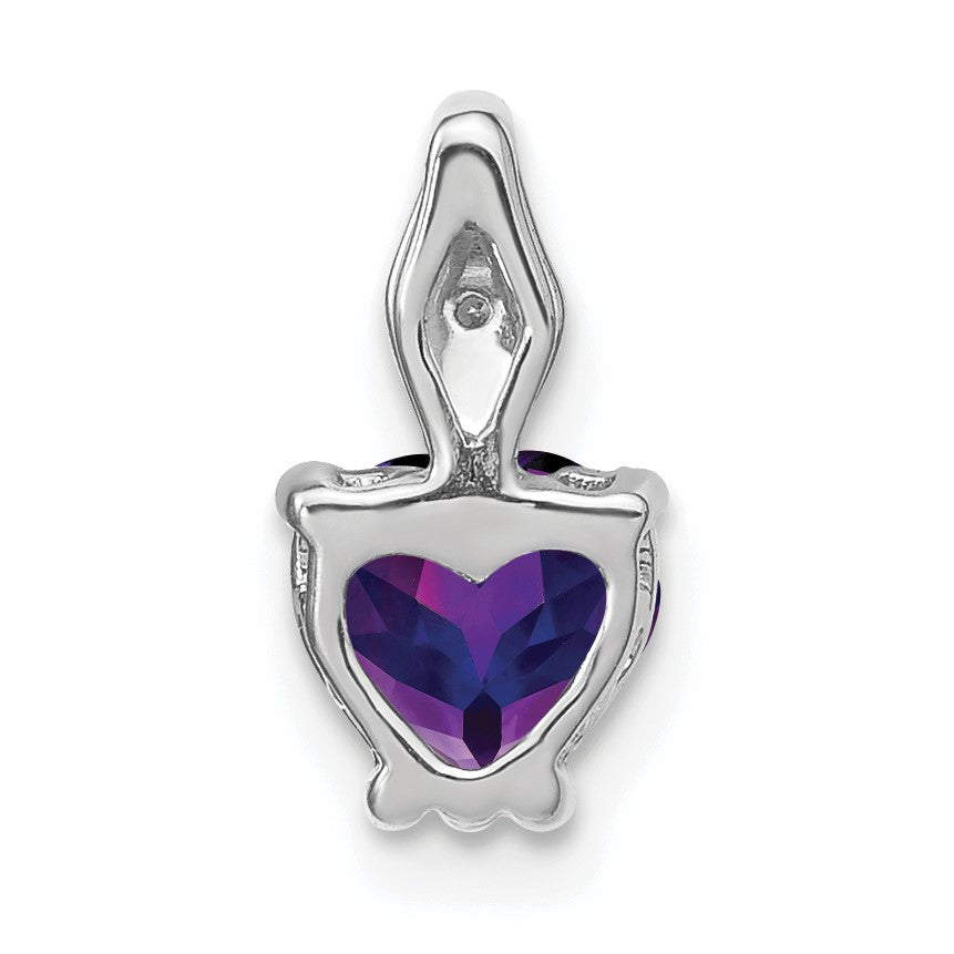 14k White Gold 6mm Heart Amethyst and Diamond Chain Slide