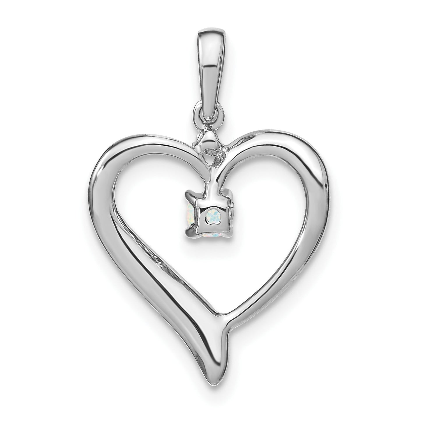14k White Gold Lab Created Opal and Diamond Heart Pendant