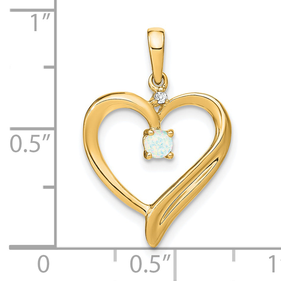 14k Lab Created Opal and Diamond Heart Pendant